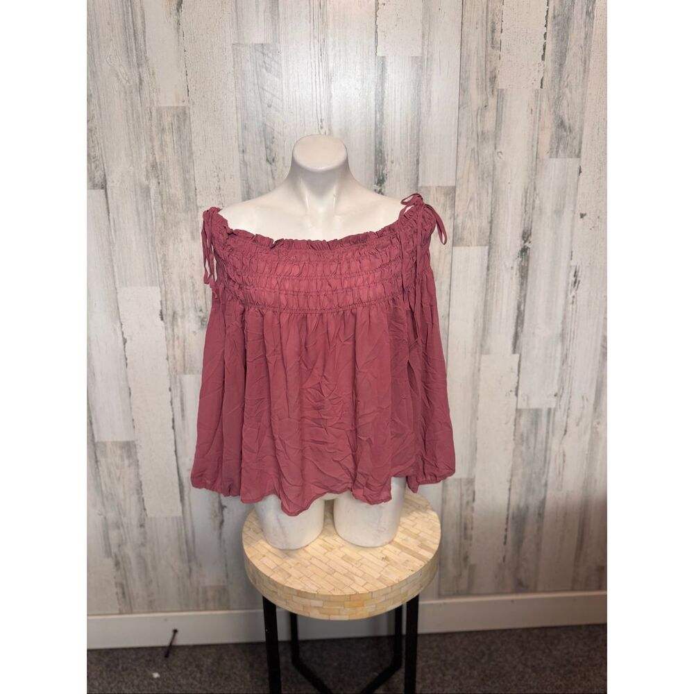 Iris Off Shoulder Peasant Top 1XL Mauve Boho Smocked Blouse Flowy